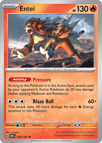 Entei Obsidian Flames Pokemon Card