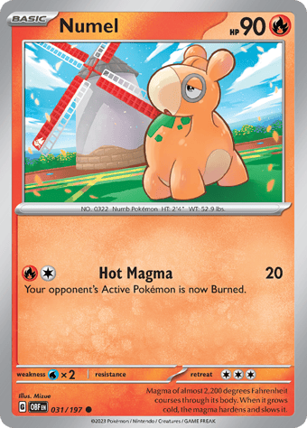 Numel Obsidian Flames Pokemon Card