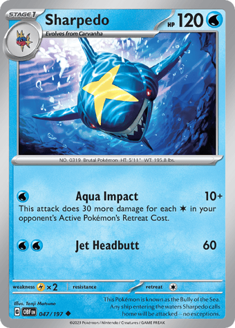 Sharpedo Obsidian Flames Pokemon Card