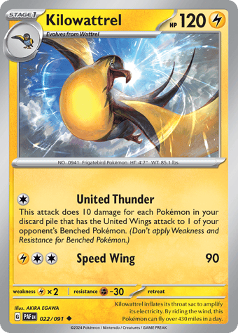 Kilowattrel Paldean Fates Pokemon Card