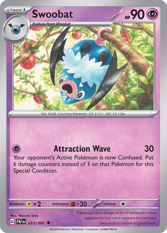 Swoobat Paldean Fates Pokemon Card
