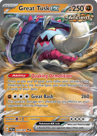 Great Tusk ex Paldean Fates Pokemon Card