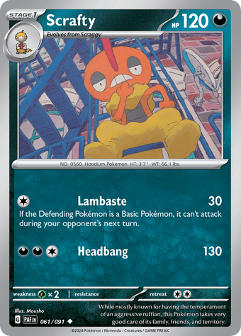 Scrafty Paldean Fates Pokemon Card