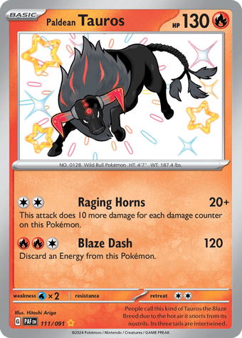Paldean Tauros Paldean Fates Pokemon Card