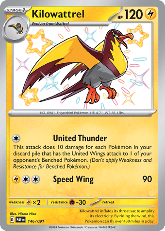 Kilowattrel Paldean Fates Pokemon Card