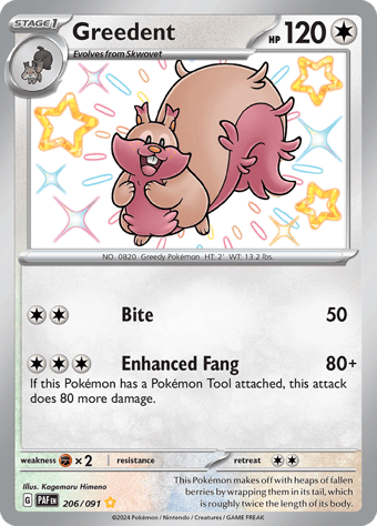 Greedent Paldean Fates Pokemon Card