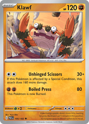 Klawf Paradox Rift Pokemon Card
