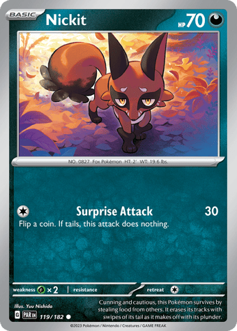Nickit Paradox Rift Pokemon Card