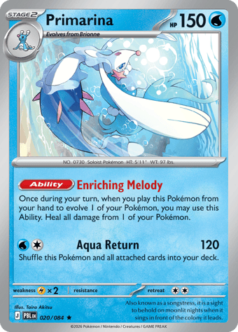 Primarina Pitch Black Pokemon Card