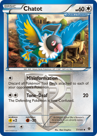 Chatot Plasma Blast Pokemon Card