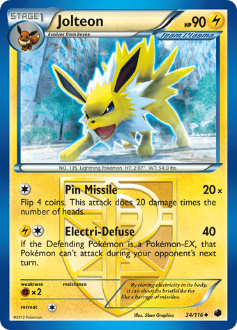 Jolteon Plasma Freeze Pokemon Card