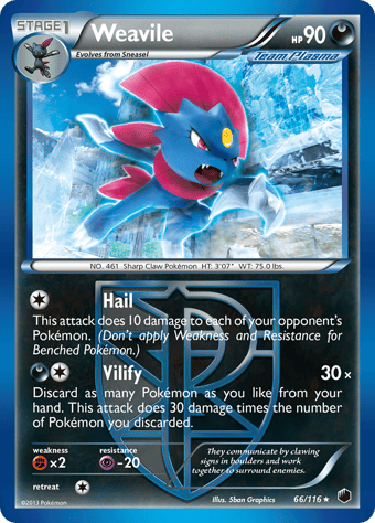 Weavile Plasma Freeze Pokemon Card