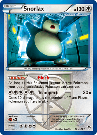 Snorlax Plasma Storm Pokemon Card