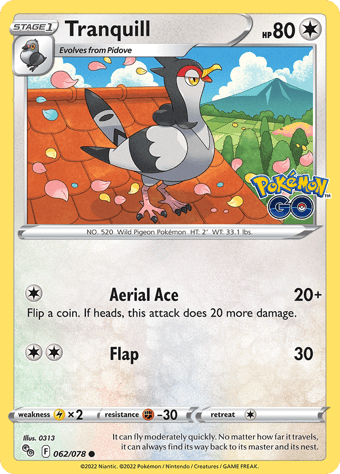 Tranquill Pokemon Go Pokemon Card