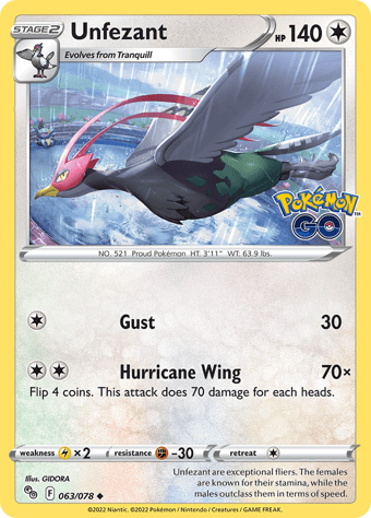 Unfezant Pokemon Go Pokemon Card
