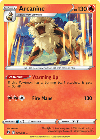 Arcanine Rebel Clash Pokemon Card