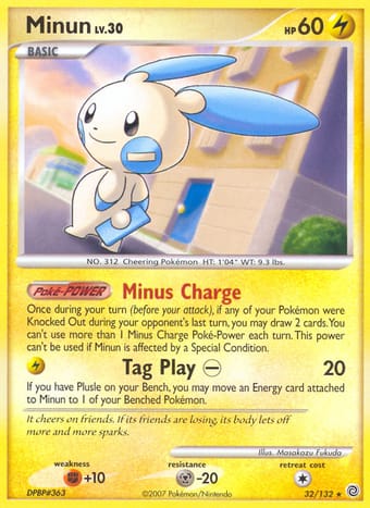 Minun Secret Wonders Pokemon Card