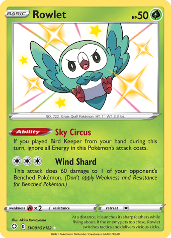 Rowlet Shining Fates Pokemon Card