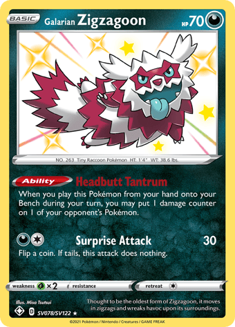 Galarian Zigzagoon Shining Fates Pokemon Card