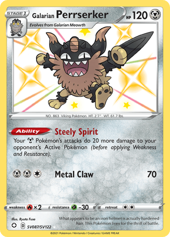 Galarian Perrserker Shining Fates Pokemon Card