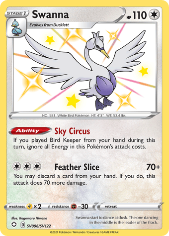 Swanna Shining Fates Pokemon Card