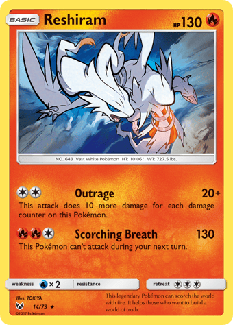 Reshiram Shining Legends Pokemon Card
