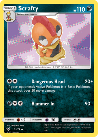 Scrafty Shining Legends Pokemon Card