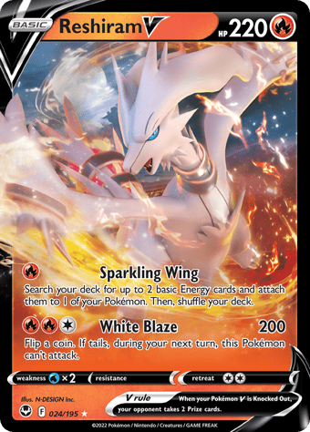 Reshiram V Silver Tempest Pokemon Card
