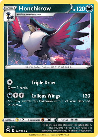 Honchkrow Silver Tempest Pokemon Card