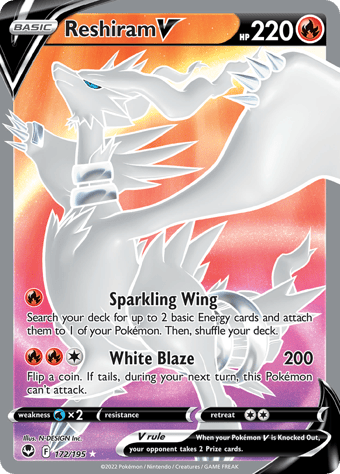 Reshiram V Silver Tempest Pokemon Card