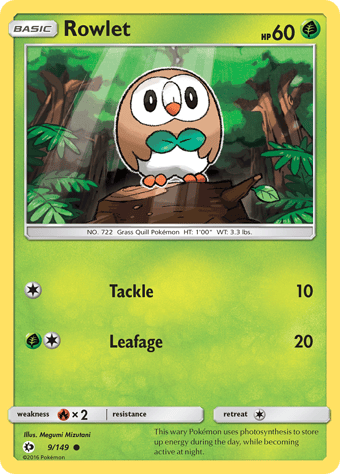Rowlet Sun & Moon Pokemon Card