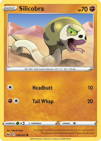 Silicobra Sword & Shield Pokemon Card