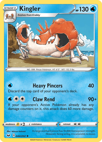 Kingler Sword & Shield Pokemon Card