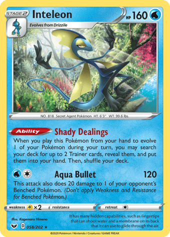 Inteleon Sword & Shield Pokemon Card
