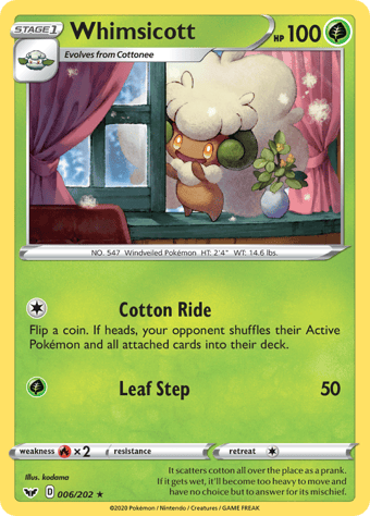 Whimsicott Sword & Shield Pokemon Card