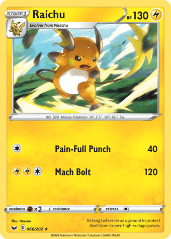 Raichu Sword & Shield Pokemon Card