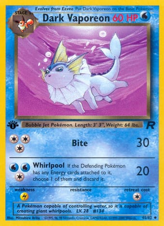 Dark Vaporeon Team Rocket Pokemon Card