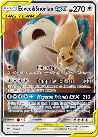 Eevee & Snorlax-GX Team Up Pokemon Card