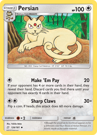 Persian Team Up Pokemon Card