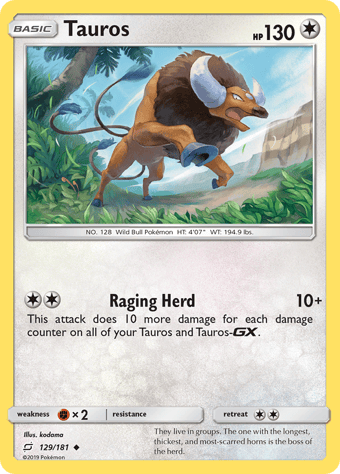 Tauros Team Up Pokemon Card