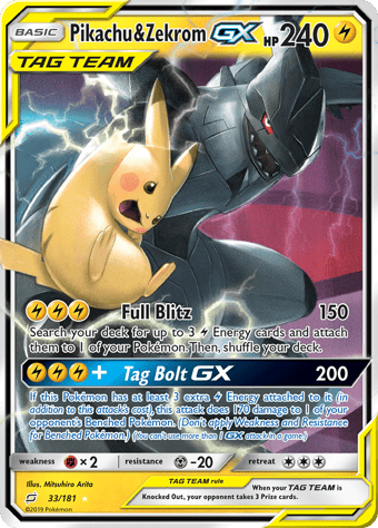 Pikachu & Zekrom-GX Team Up Pokemon Card