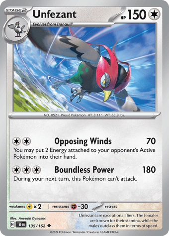 Unfezant Temporal Forces Pokemon Card