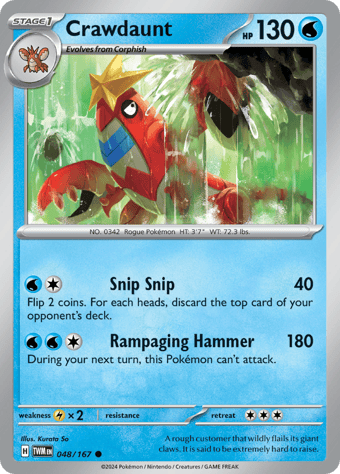 Crawdaunt Twilight Masquerade Pokemon Card