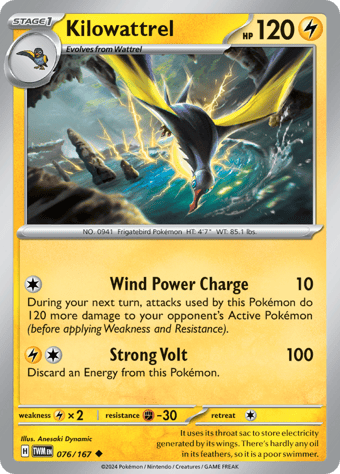 Kilowattrel Twilight Masquerade Pokemon Card