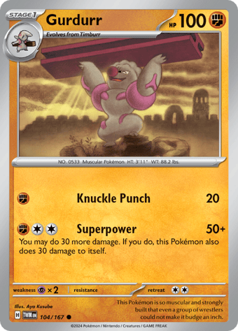 Gurdurr Twilight Masquerade Pokemon Card
