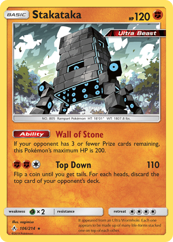 Stakataka Unbroken Bonds Pokemon Card