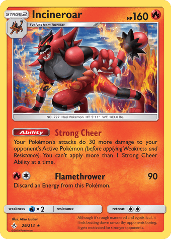 Incineroar Unbroken Bonds Pokemon Card