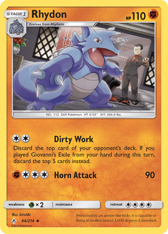 Rhydon Unbroken Bonds Pokemon Card