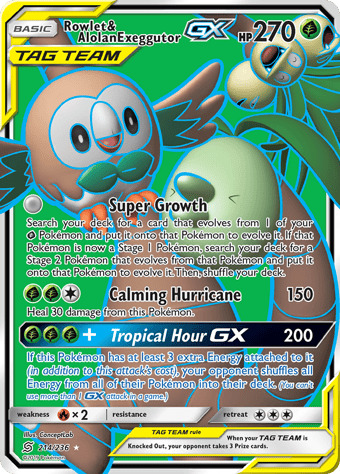 Rowlet & Alolan Exeggutor-GX Unified Minds Pokemon Card