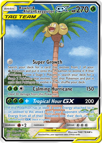Rowlet & Alolan Exeggutor-GX Unified Minds Pokemon Card